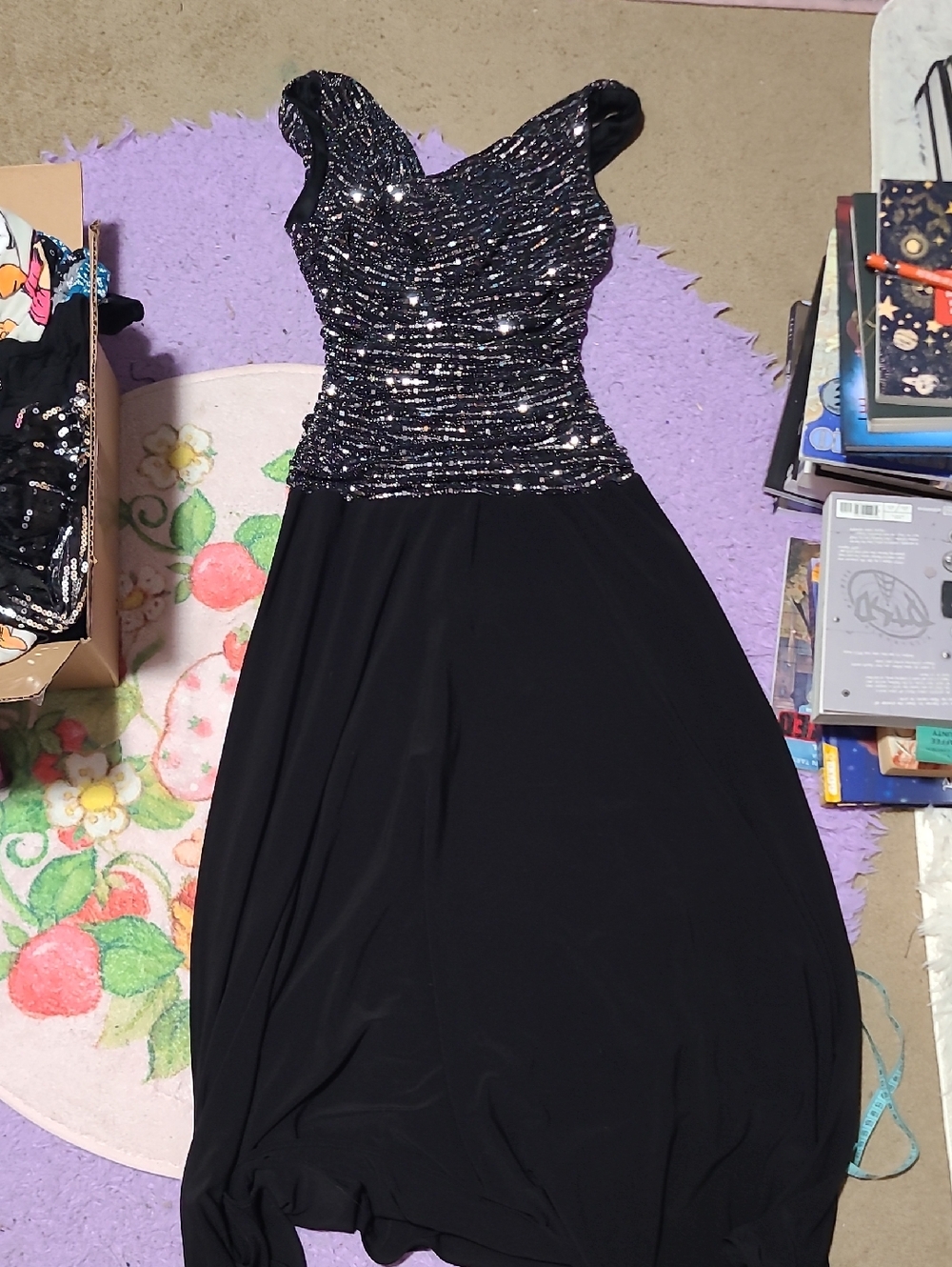 R&M Richards Black Sequin Embellished Evening Dress - VINTAGE